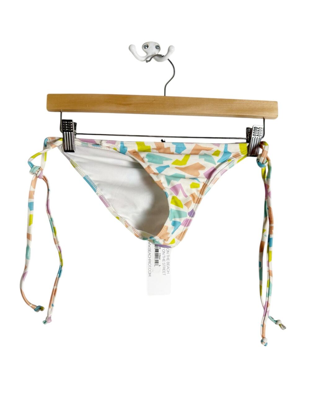 Beach Riot White Multicolor Basel Abstract Print String Tie Bikini Bottoms L